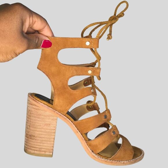 Dolce Vita Lyndon Sandals Women’s Size 6.5 Brown Suede Lace-Up Block Heel Boho - Picture 7 of 13